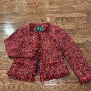 C. Wonder Red Tweed Blazer with Fringe